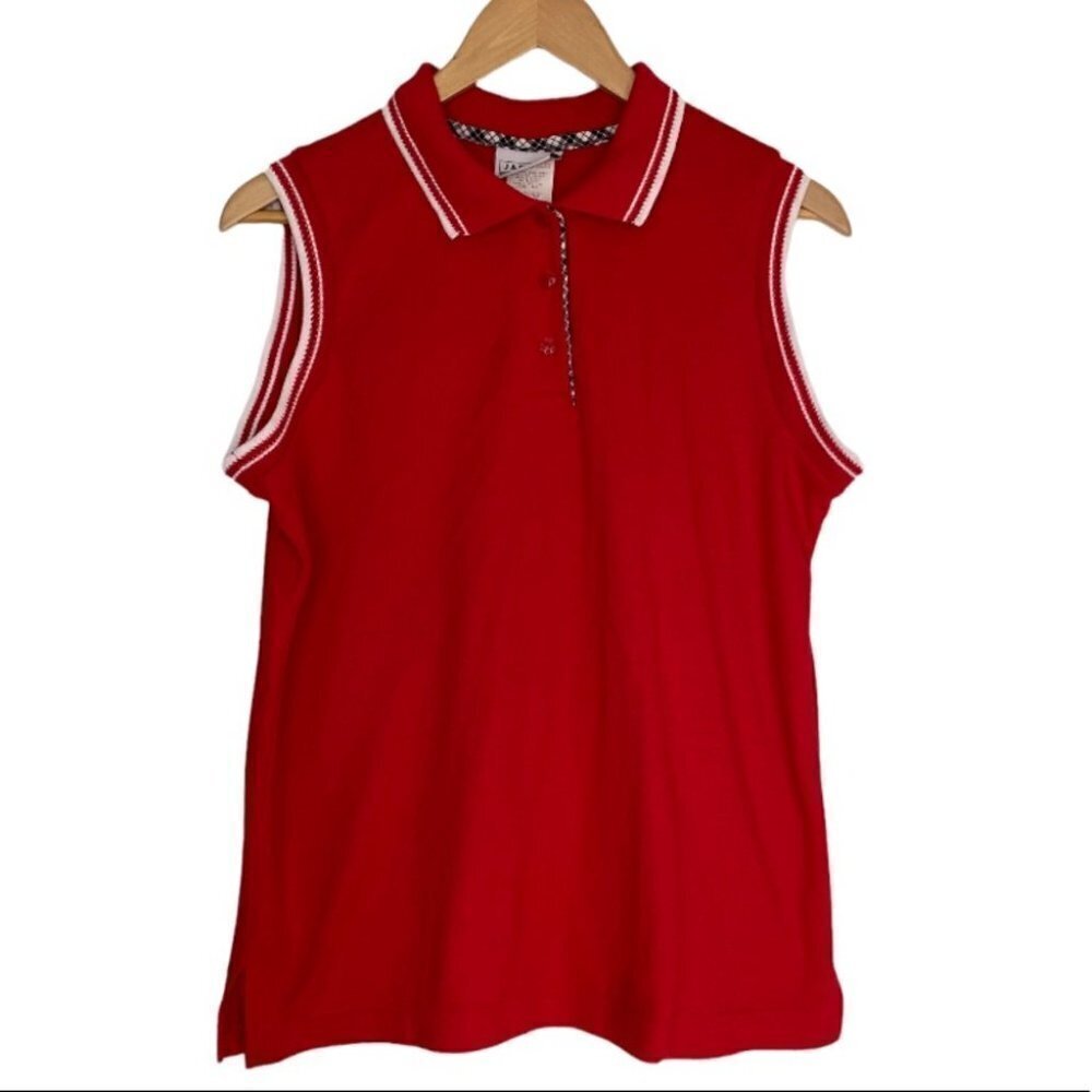 VINTAGE Jantzen Classics Made in USA Red White Sleeveless Polo Women’s Large